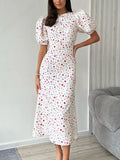 Women's Elegant Slim-fit Floral Long-sleeved Dress - Nioor