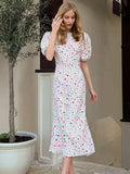 Women's Elegant Slim-fit Floral Long-sleeved Dress - Nioor