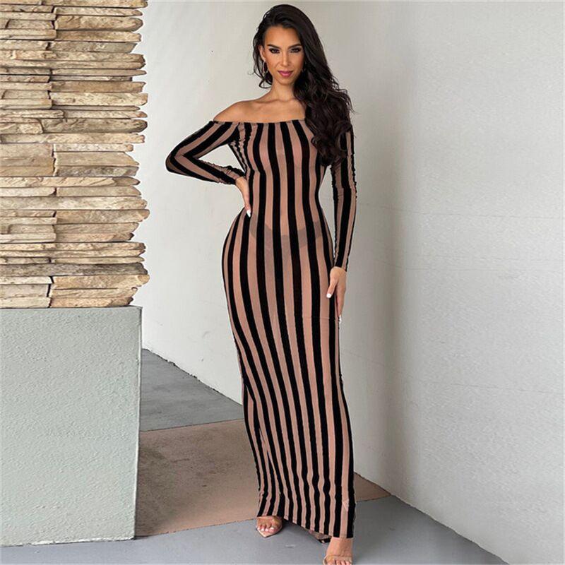 Women's Elegant Slim-fit Long Sleeve Mesh Dress - Nioor