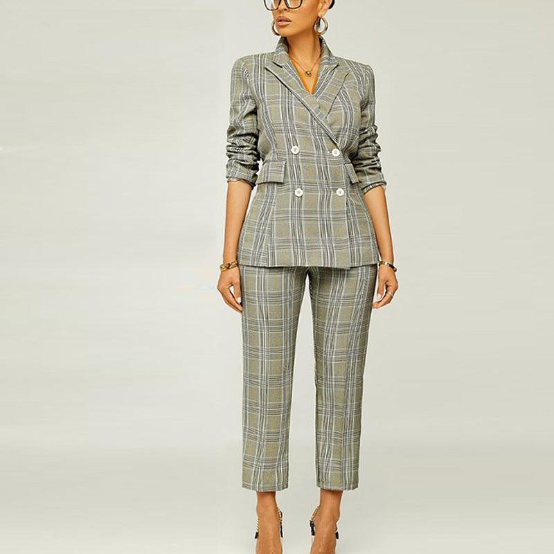 Women's Elegant Slim Plaid Business Suit - Nioor