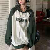 Women's Embroidered Letter Raglan Sleeve Hooded Sweater - Nioor