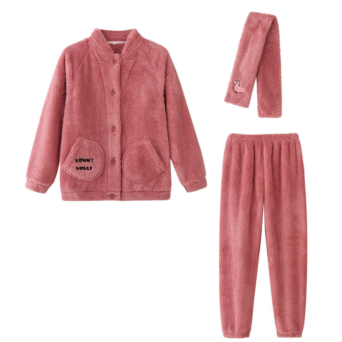 Women's Fashion Casual Coral Velvet Pajamas Suit - Nioor