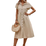 Women's Fashion Casual Dolman Sleeve Button Shirt Dress - Nioor