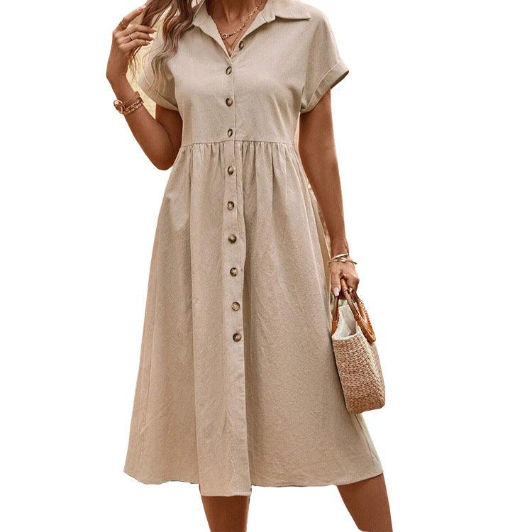 Women's Fashion Casual Dolman Sleeve Button Shirt Dress - Nioor