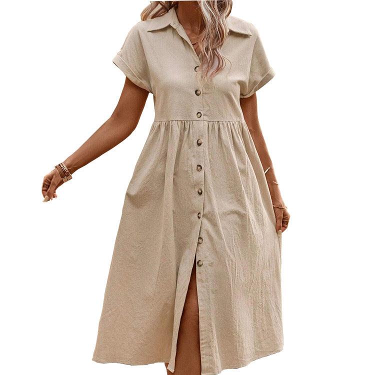 Women's Fashion Casual Dolman Sleeve Button Shirt Dress - Nioor