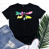 Women's Fashion Casual Dragonfly Printed Round Neck Short Sleeve T-shirt Top - Nioor