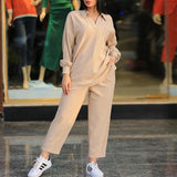 Women's Fashion Casual Lapel Long Sleeve Shirt Casual Pants Suit - Nioor