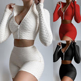 Women's Fashion Casual Long Sleeve Shorts Sports Suit Two Piece - Nioor