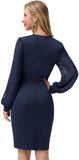 Women's Fashion Casual Long Sleeve V-neck Tight Stitching Pencil Skirt - Nioor