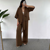 Women's Fashion Casual Loose Lace-up Three-quarter Length Sleeves Cardigan Trousers Two-piece Set - Nioor