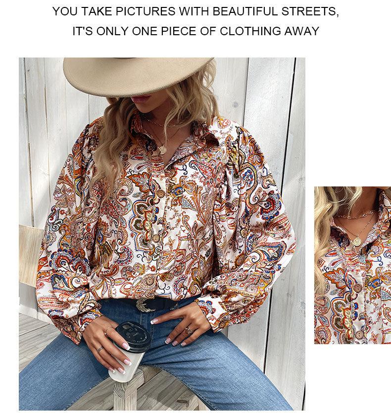 Women's Fashion Casual Loose Printed Shirt - Nioor