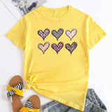 Women's Fashion Casual Love Printed Cotton Round Neck Short Sleeve - Nioor