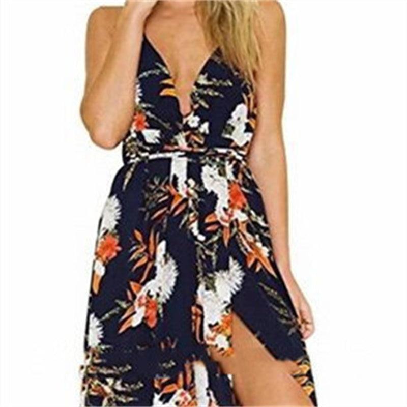 Women's Fashion Casual Printing Backless Slip Dress - Nioor