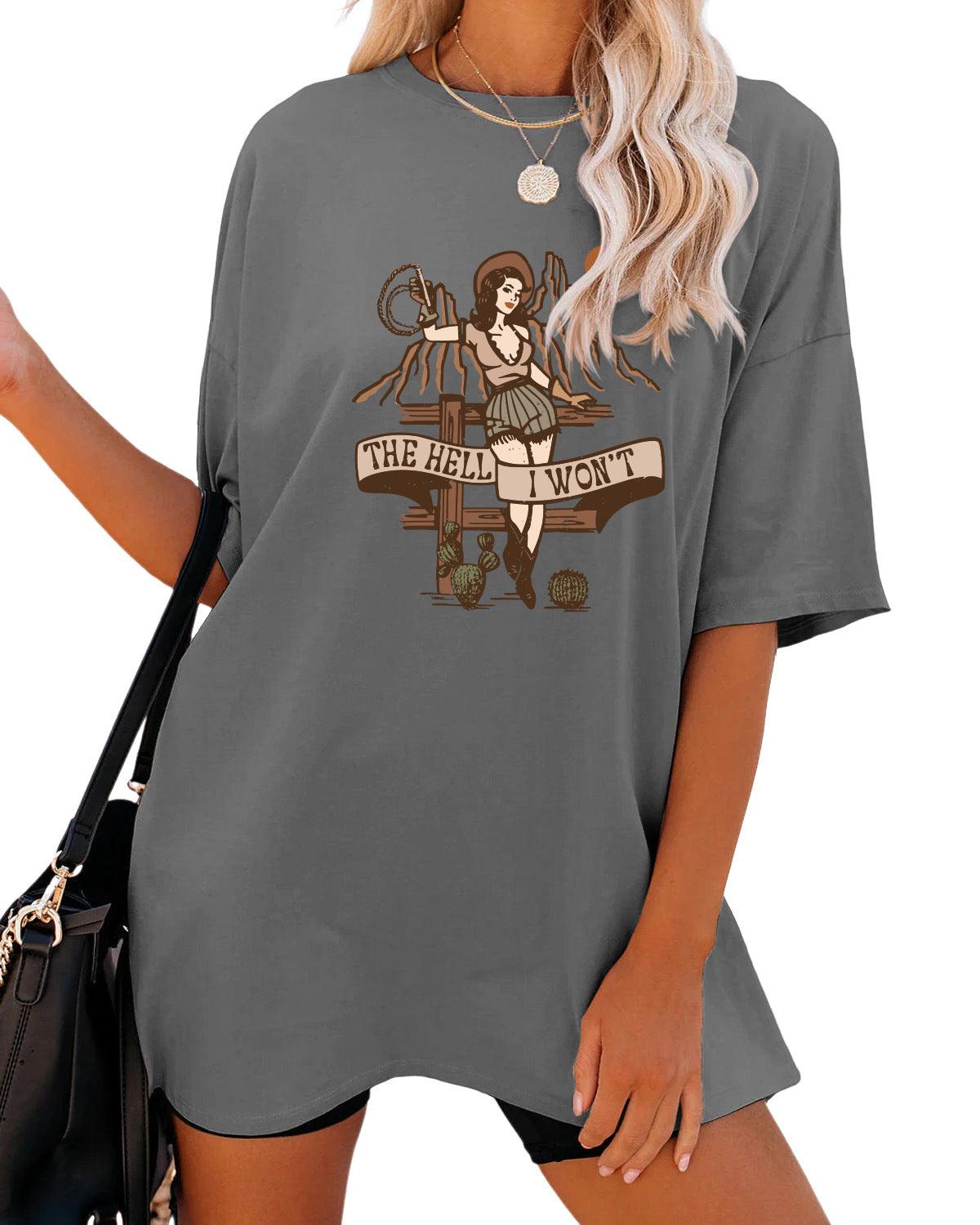 Women's Fashion Casual The Hell I Won't Print Round Neck Short Sleeve - Nioor