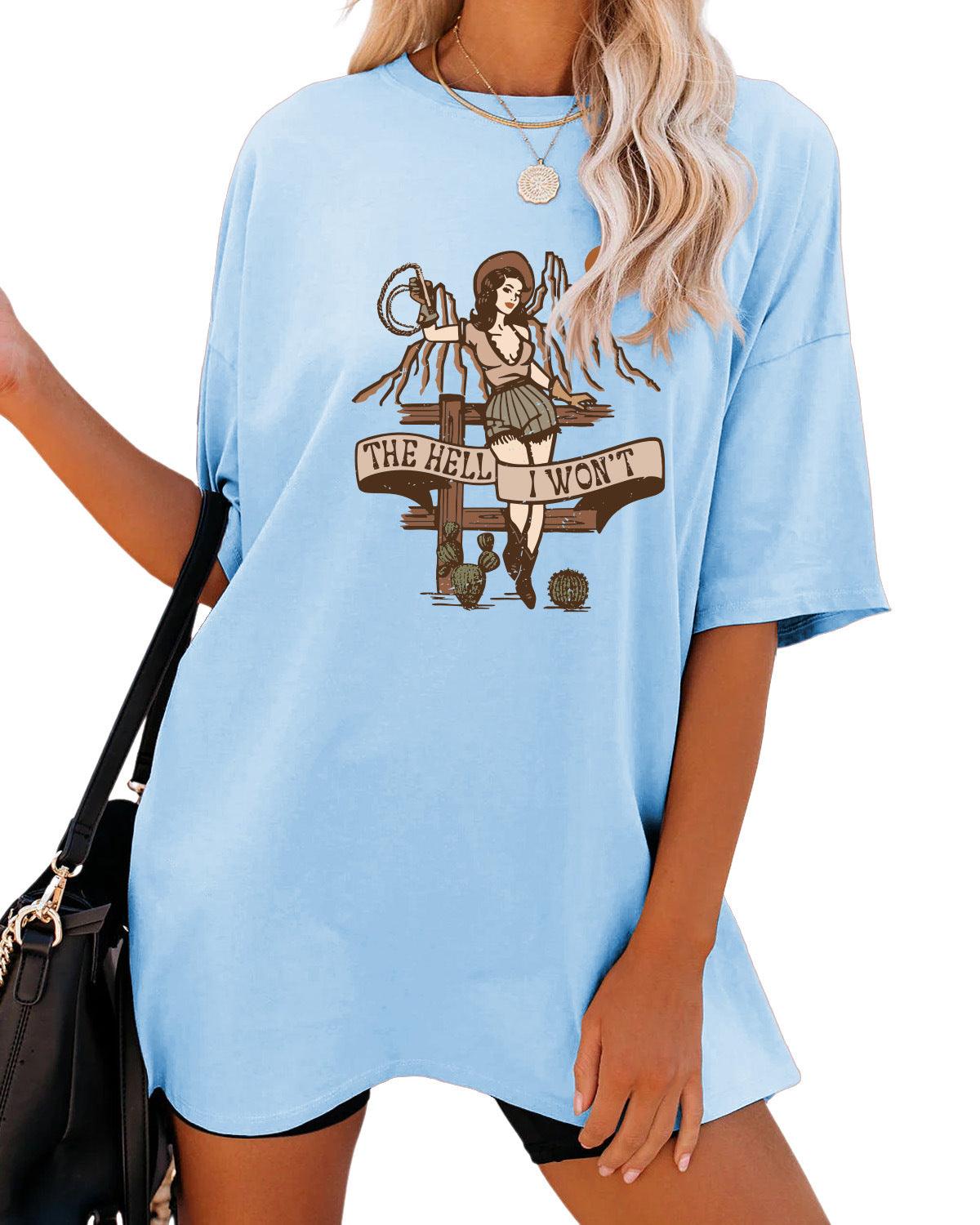 Women's Fashion Casual The Hell I Won't Print Round Neck Short Sleeve - Nioor