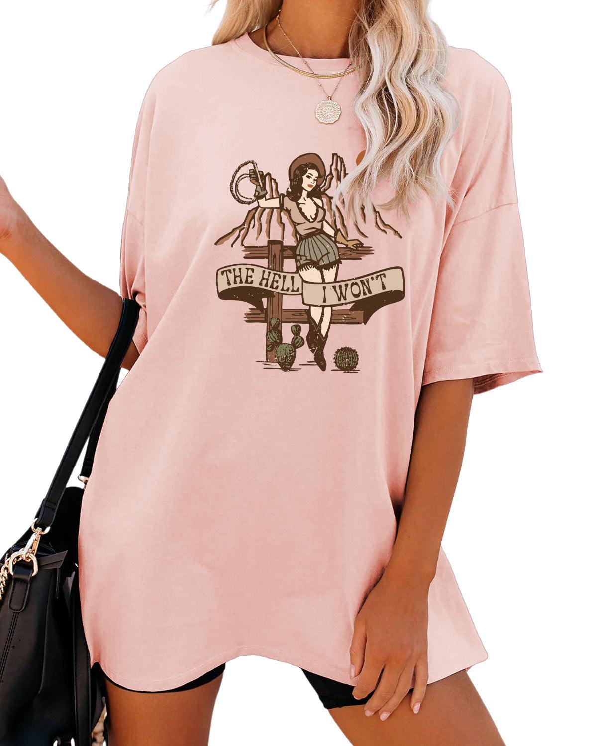 Women's Fashion Casual The Hell I Won't Print Round Neck Short Sleeve - Nioor