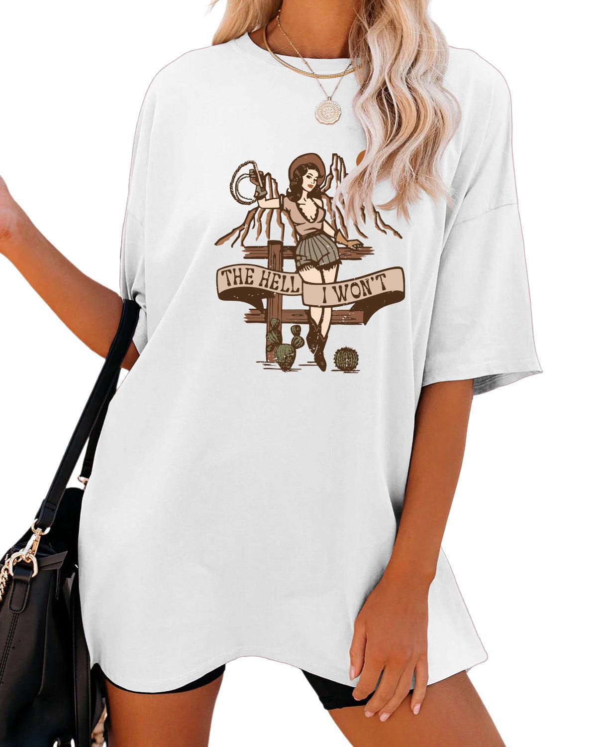 Women's Fashion Casual The Hell I Won't Print Round Neck Short Sleeve - Nioor