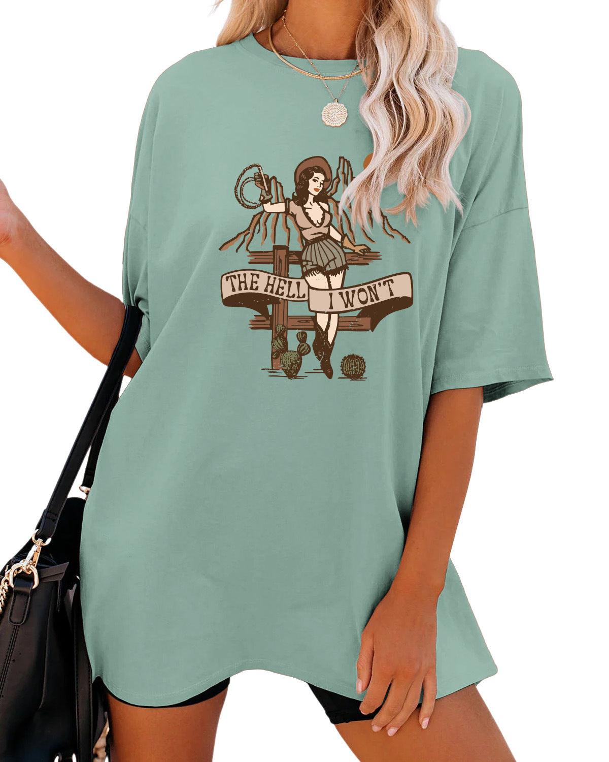 Women's Fashion Casual The Hell I Won't Print Round Neck Short Sleeve - Nioor