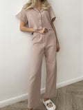 Women's Fashion Casual V-neck Short Sleeve Trousers Suit - Nioor