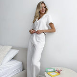 Women's Fashion Casual V-neck Short Sleeve Trousers Suit - Nioor