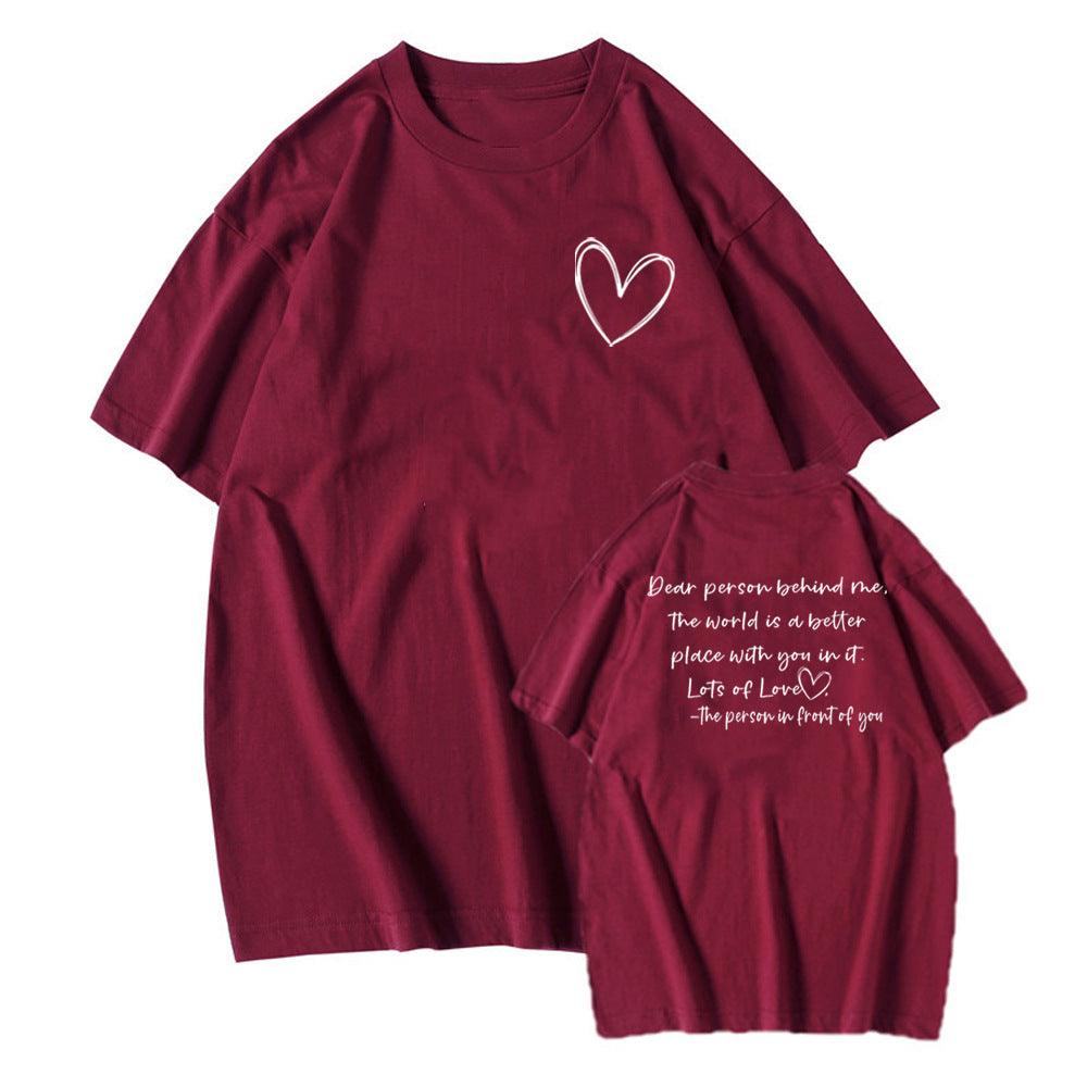 Women's Fashion Dear Person BEHIND ME Heart Printing T-shirt - Nioor