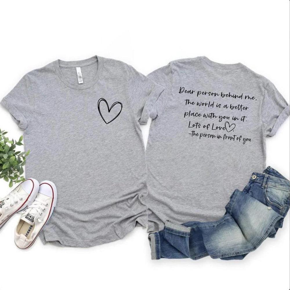 Women's Fashion Dear Person BEHIND ME Heart Printing T-shirt - Nioor