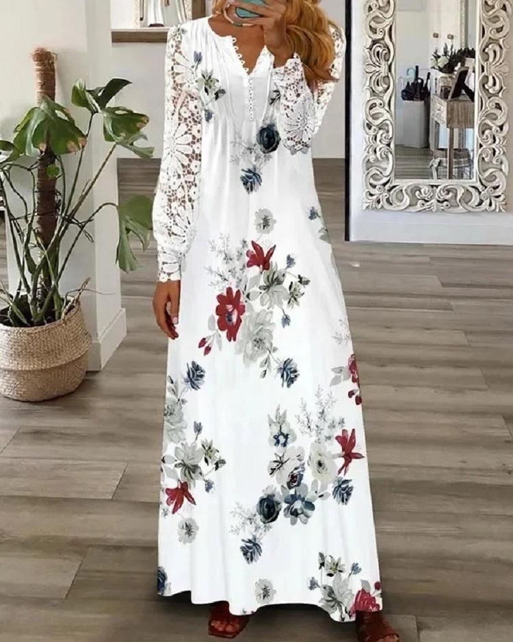 Women's Fashion Dignified Flowers Petal Sleeve Long Sleeve Dress - Nioor