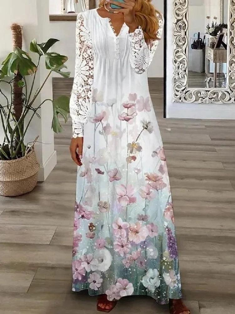 Women's Fashion Dignified Flowers Petal Sleeve Long Sleeve Dress - Nioor