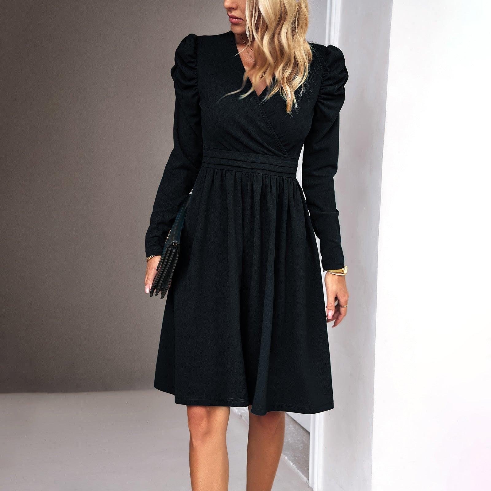 Women's Fashion Elegant V-neck Long-sleeve Dress - Nioor