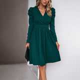 Women's Fashion Elegant V-neck Long-sleeve Dress - Nioor