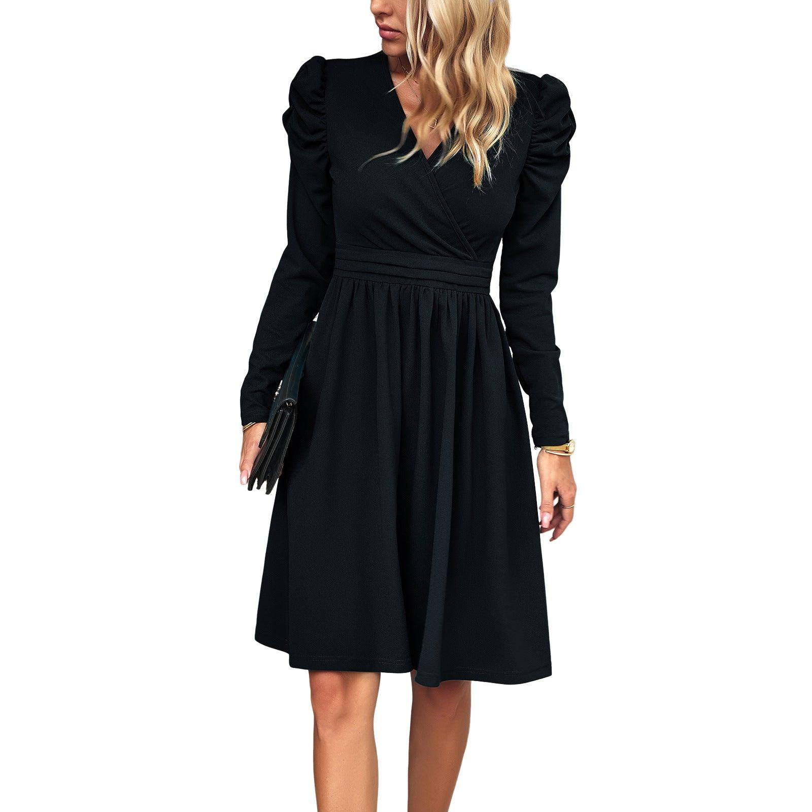 Women's Fashion Elegant V-neck Long-sleeve Dress - Nioor