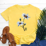 Women's Fashion Flower Print Round Neck Short Sleeve T-shirt - Nioor