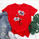 Women's Fashion Flower Print Round Neck Short Sleeve T-shirt - Nioor