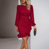 Women's Fashion Graceful Puff Sleeve Solid Color Dress - Nioor