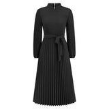 Women's Fashion Graceful Stand Collar Puff Sleeve Dress - Nioor