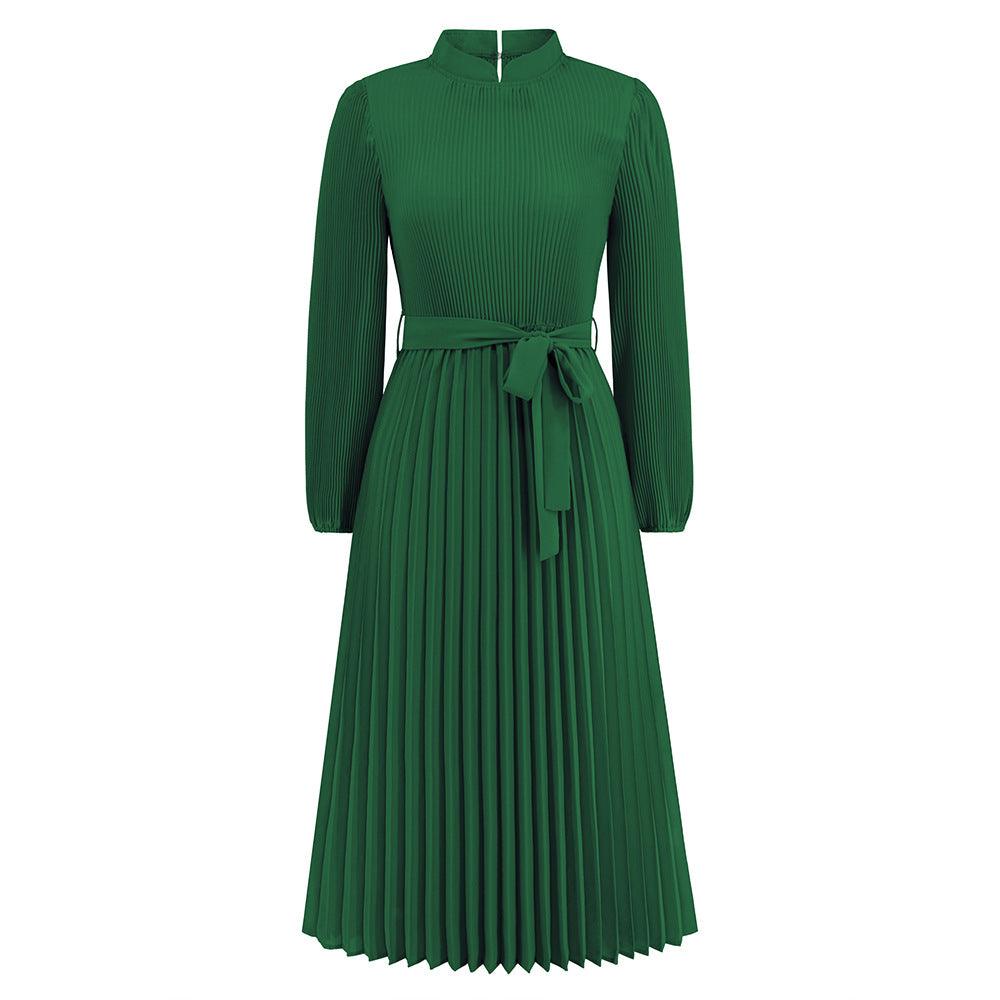 Women's Fashion Graceful Stand Collar Puff Sleeve Dress - Nioor