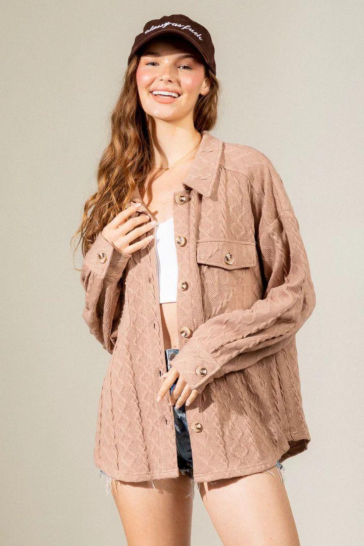 Women's Fashion Large Pocket Twist Knitted Shirt Coat - Nioor