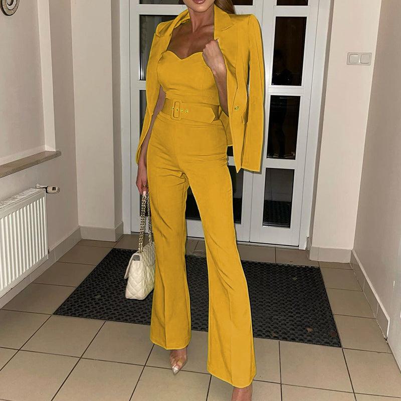 Women's Fashion Long Sleeve Small Suit Jumpsuit Two-piece Suit - Nioor