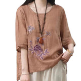 Women's Fashion Loose Cotton And Linen Tops - Nioor