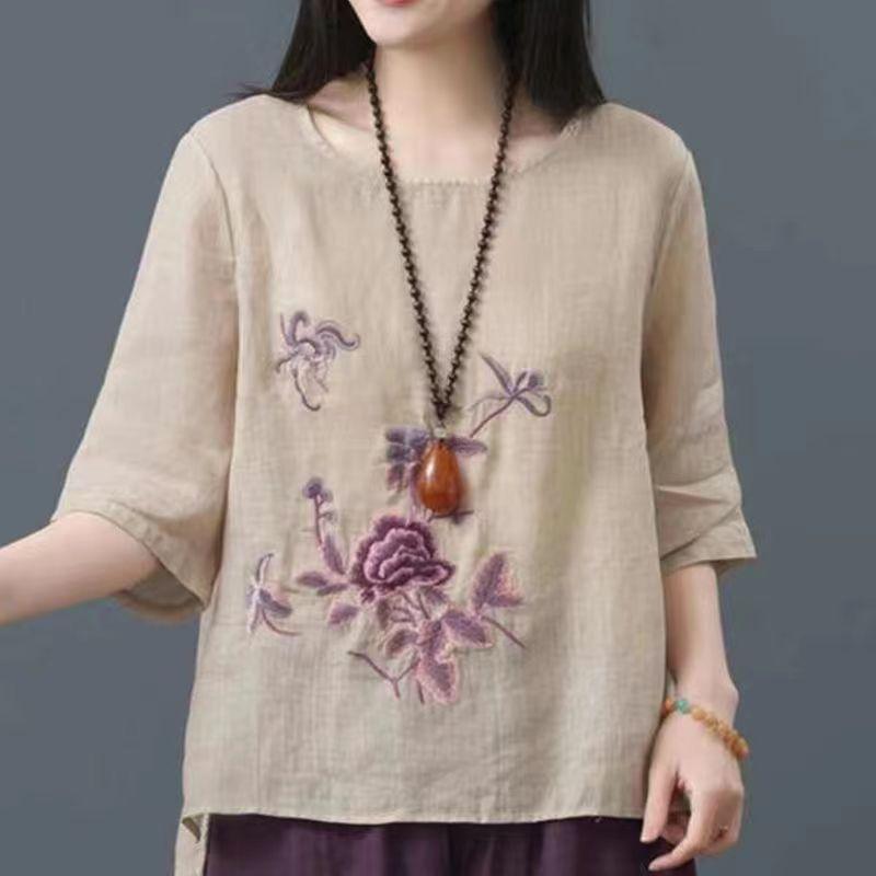 Women's Fashion Loose Cotton And Linen Tops - Nioor