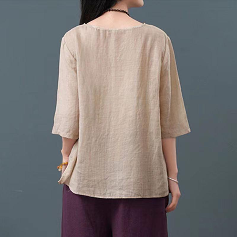 Women's Fashion Loose Cotton And Linen Tops - Nioor