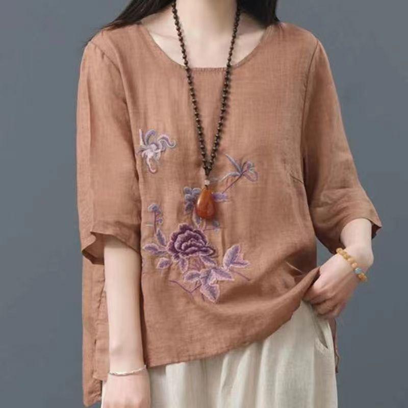 Women's Fashion Loose Cotton And Linen Tops - Nioor