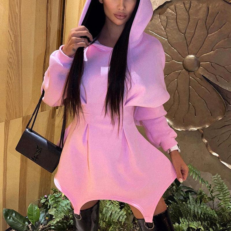 Women's Fashion Loose-fitting Long Sleeves Hooded Dress - Nioor