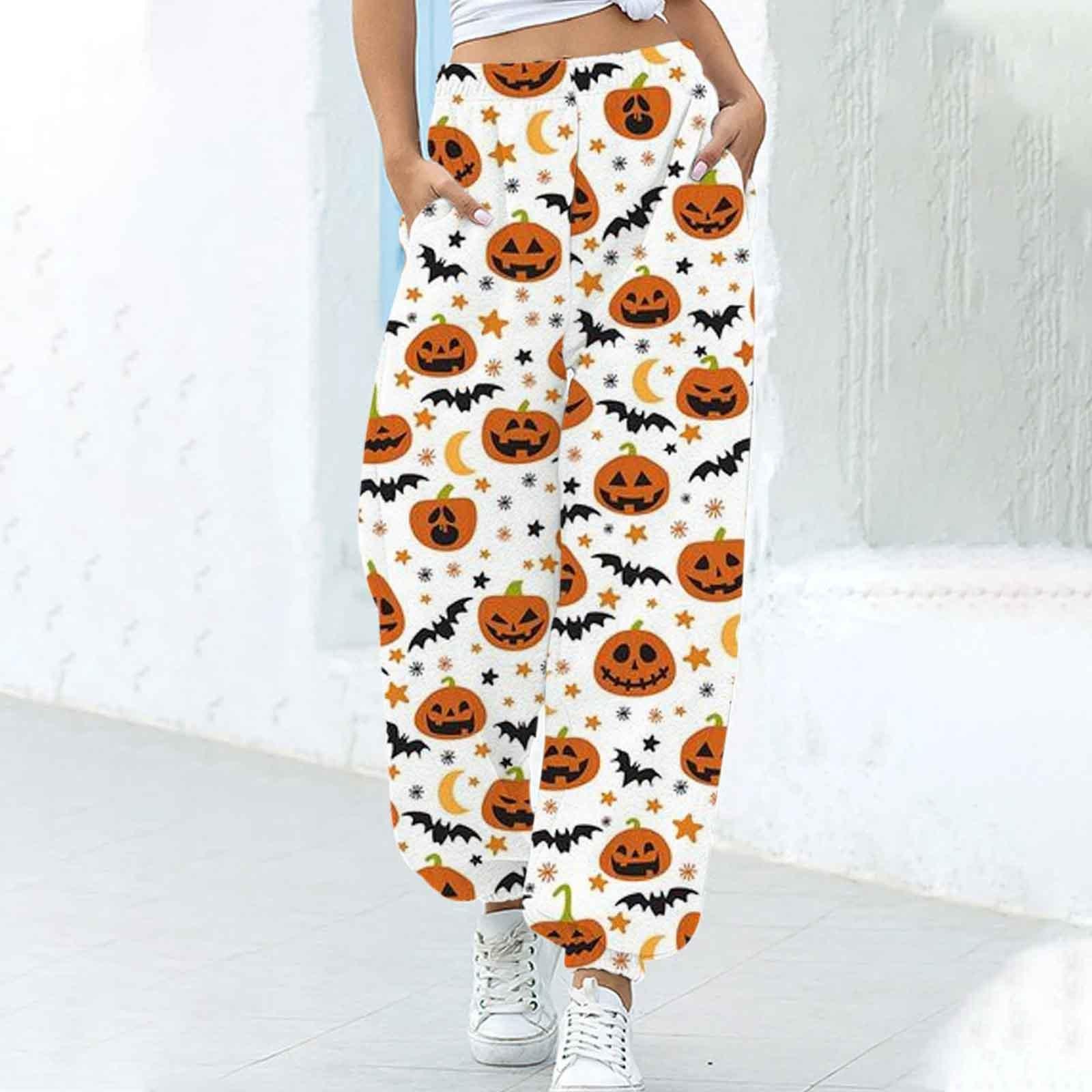 Women's Fashion Loose Halloween Funny Print Ankle Banded Pants - Nioor