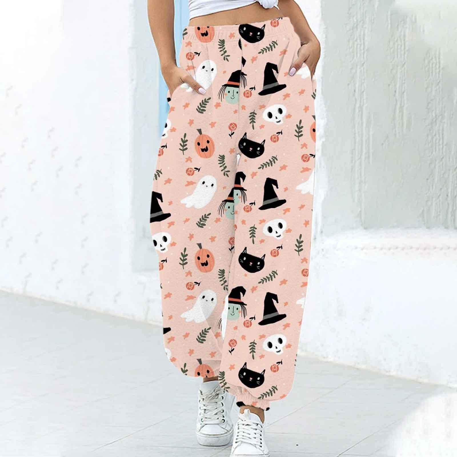 Women's Fashion Loose Halloween Funny Print Ankle Banded Pants - Nioor