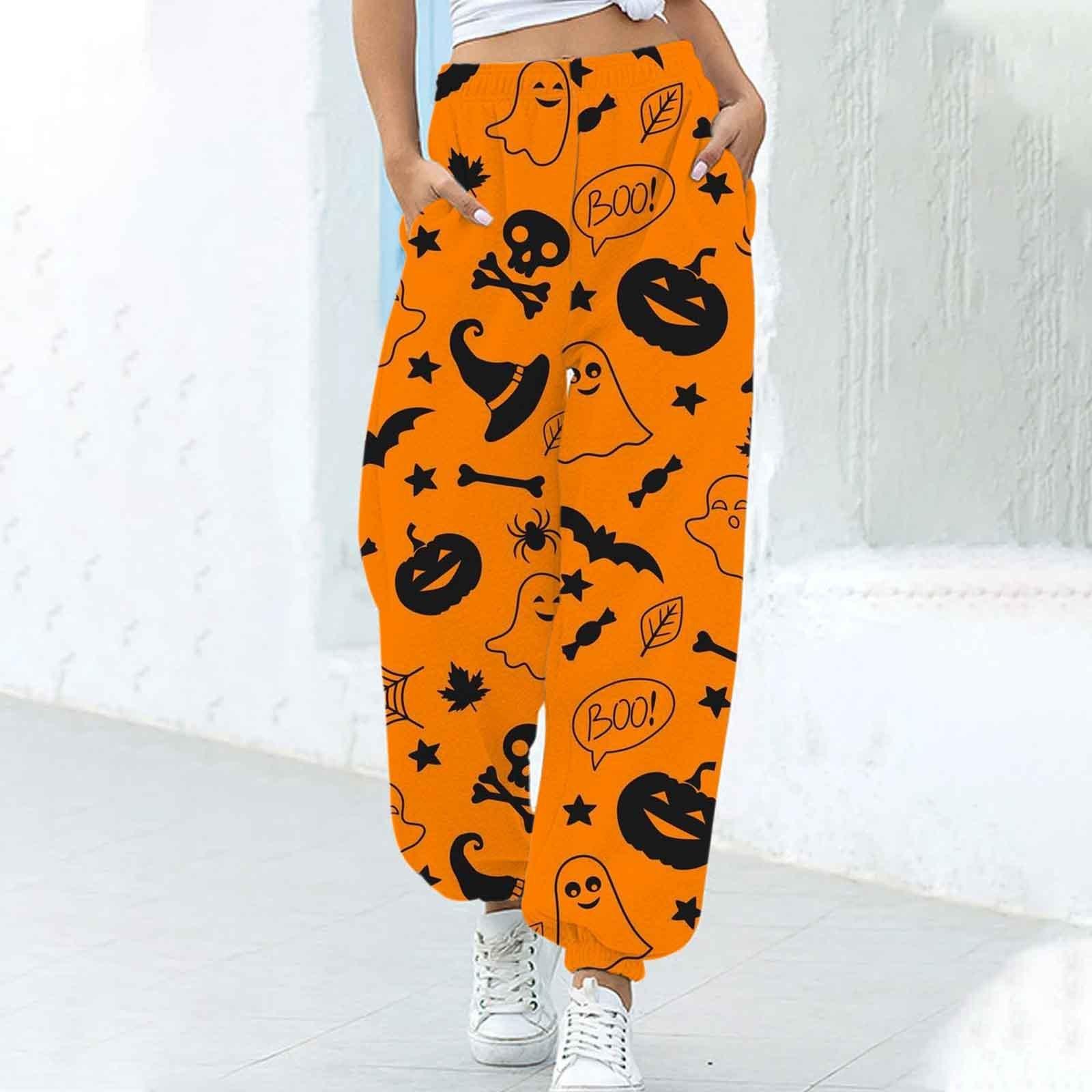 Women's Fashion Loose Halloween Funny Print Ankle Banded Pants - Nioor