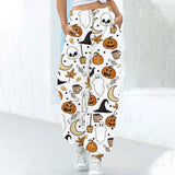 Women's Fashion Loose Halloween Funny Print Ankle Banded Pants - Nioor