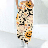 Women's Fashion Loose Halloween Funny Print Ankle Banded Pants - Nioor