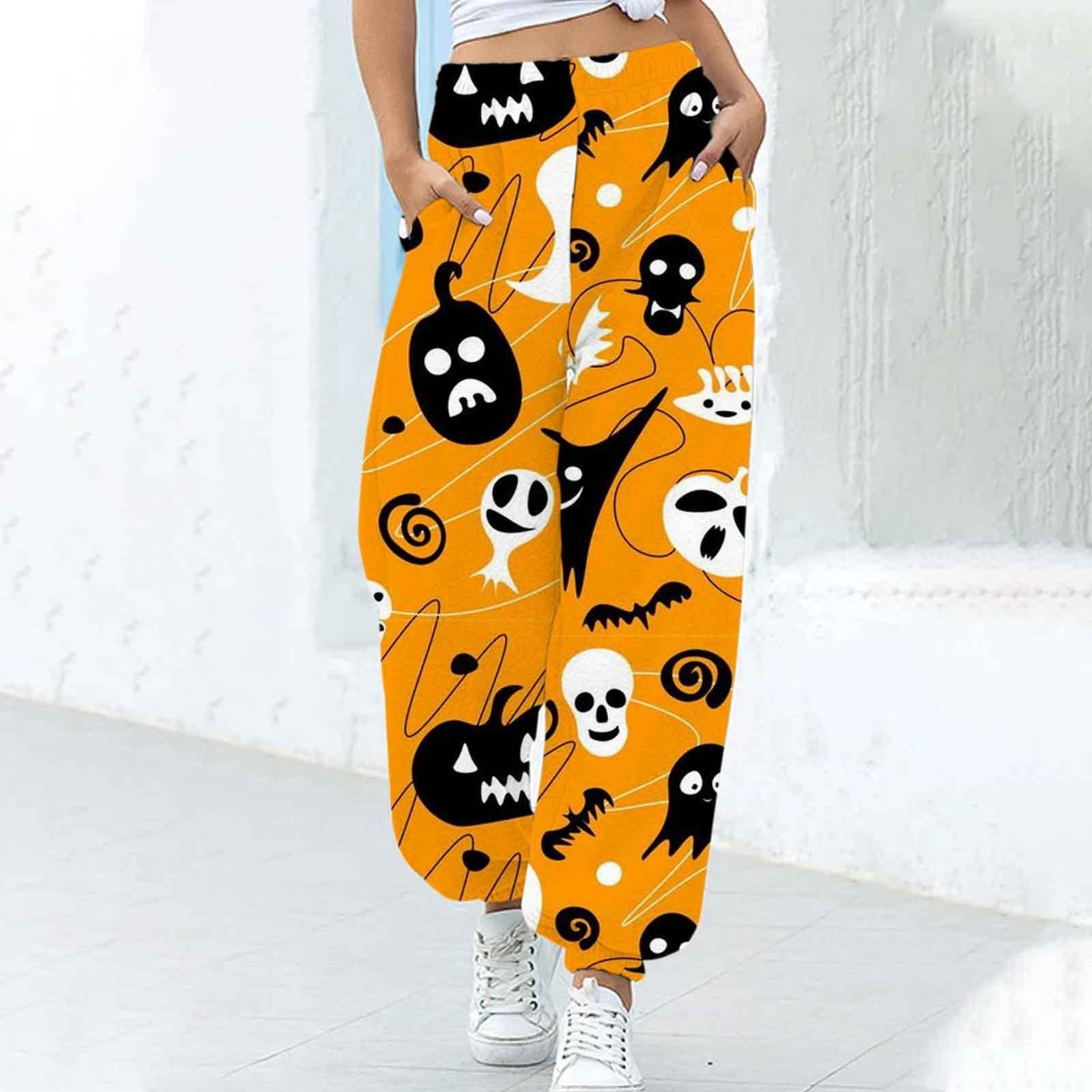 Women's Fashion Loose Halloween Funny Print Ankle Banded Pants - Nioor