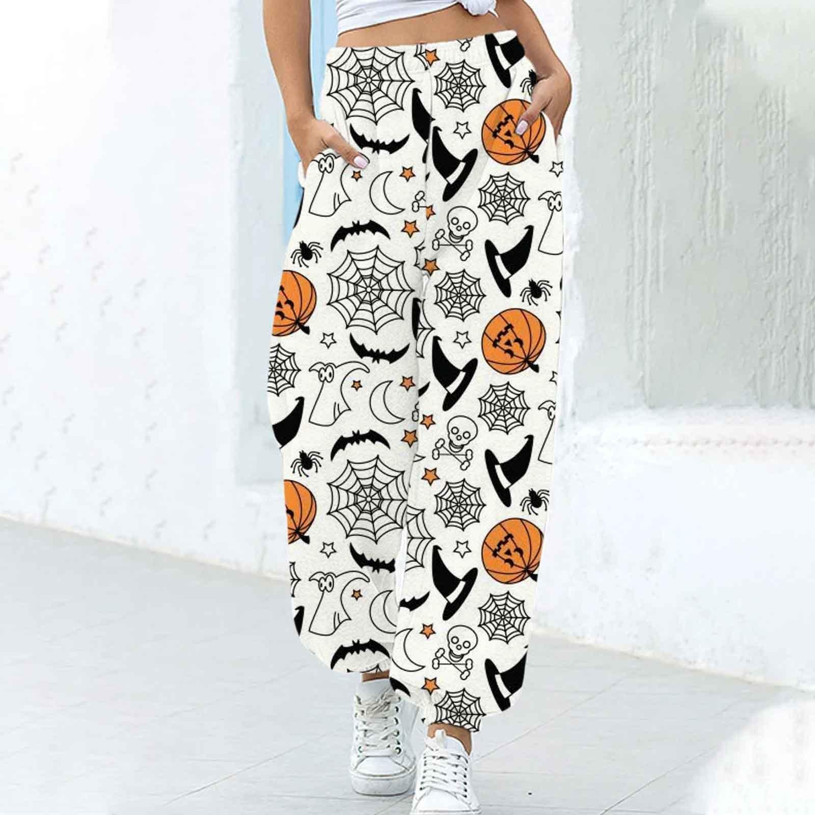 Women's Fashion Loose Halloween Funny Print Ankle Banded Pants - Nioor